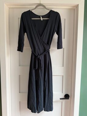 Saivana Black Wrap Bamboo Midi Dress with Waist Tie